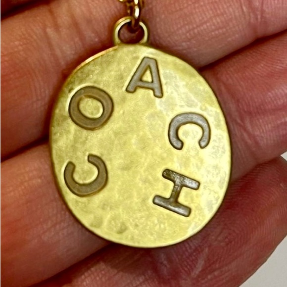 Coach Brushed Hammered Gold Pendant 18k/.925 Necklace - Picture 3 of 5